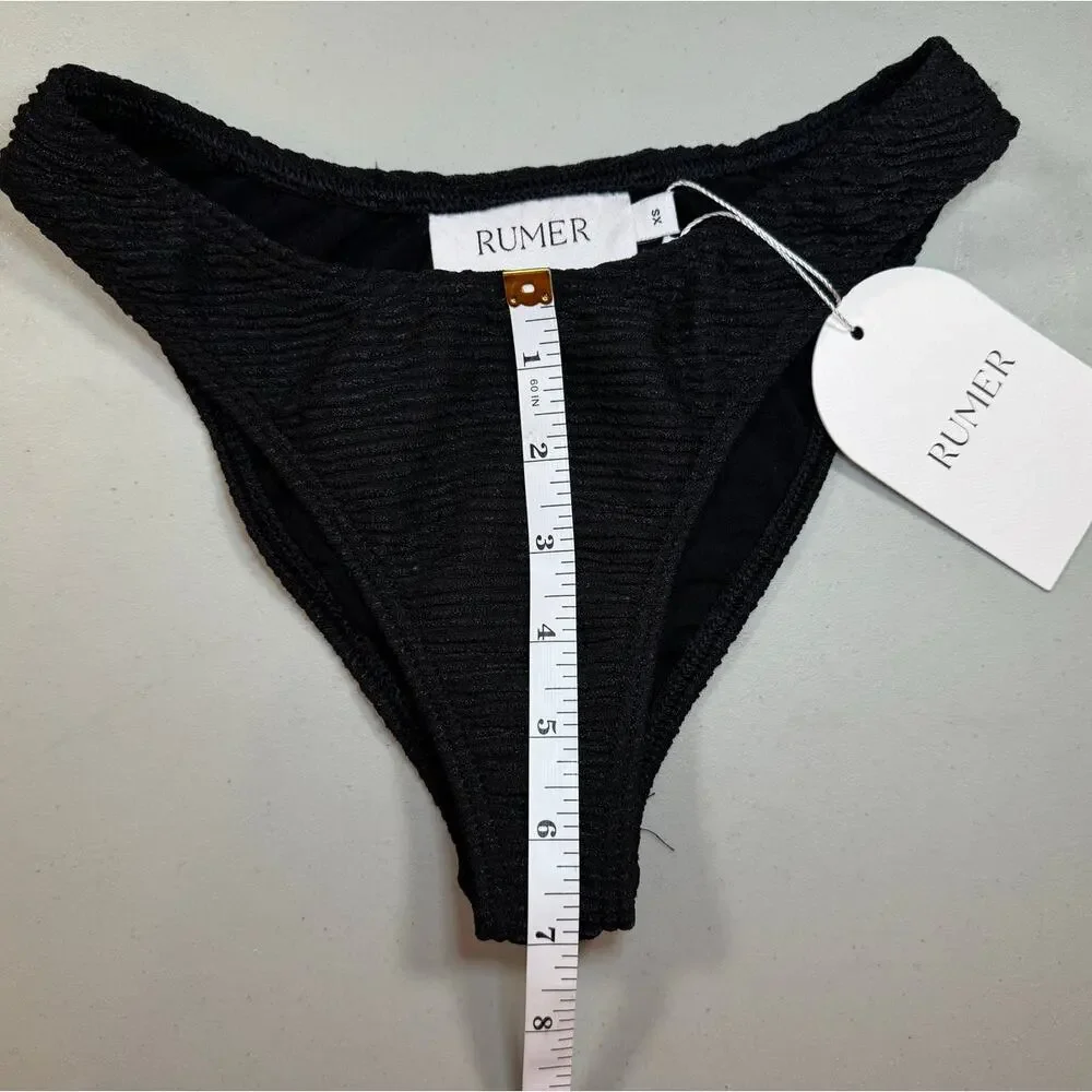 RUMER The Label Black Ribbed Bikini Bottom XS Cheeky High Cut Swimwear NWT - Picture 3 of 5